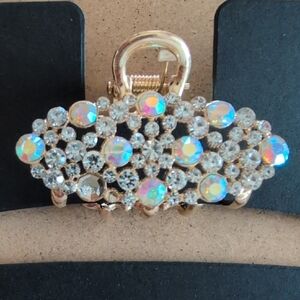 Elegant Metallic Gold Crystal Hair Claw Clip